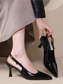 Fashionable Women's Versatile Pointed Toe Kitten Heel Slip-On Sandals, Elegant Ladies' High Heels For Wedding, Party, Banquet, Sexy Black And Wine Red Pointed Toe Buckle Slip-On Stiletto High Heels - Black - View 1