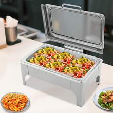 gladney 9L Rectangular Stainless Steel Chafing Dish With Glass Lid Hydraulic Hinge Removable Food Pan Fuel Holder Countertop Buffet Warmer For Hot Or Cold Service - Silver - View 4