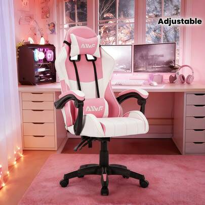 Ergonomische gamingstoel, verstelbare bureaustoel, gewatteerde zitting met een hoog draagvermogen, geschikt voor kantoor en entertainment.