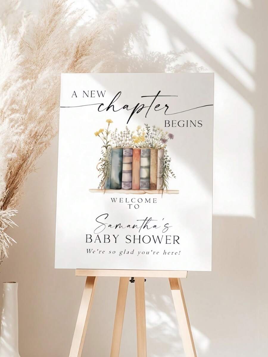 1pc Customized Baby Shower Welcome Sign, Personalized Canvas Poster, Artistic Decorative Style, Modern Design, Suitable For Birthday, Wedding And Couple Gifts, Indoor Wall Decor - Multicolor - View 1