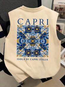 Italian Southern Style Printed Casual Loose Fit Men's Sleeveless Tank Top - Apricot - View 2