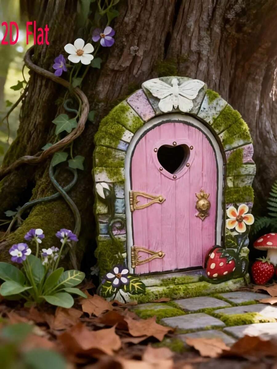 2pcs Wooden Craft Miniature Garden Decor, Creative Fairy Door Ornament, Home Atmosphere Decoration - Garden Decor - A - View 1