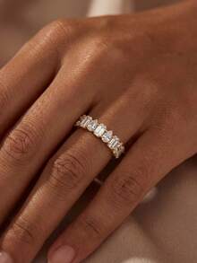 1pc Elegant 925 Sterling Silver Semi-Circle Teardrop Rectangular Ring, Wedding Jewelry Gift For Women, Anniversary - Water Drop - View 3