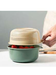 2/6pcs Vegetable Draining Basket, Plastic Vegetable Washing Basket, Thickened Fruit Tray, Living Room Tea Table, Draining Basket, Round Vegetable Washing Bowl - Multicolor - View 10