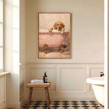 1幅带框/不带框金毛犬浴缸帆布海报，趣味动物狗狗浴室墙面艺术印刷品，简约厕所美学装饰画，适用于公寓、客厅、卧室、现代家居装饰 - A - 查看 4