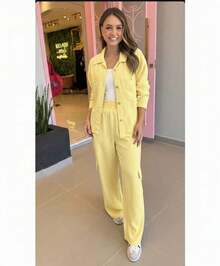 Women's 2-Piece Set, Modern And Comfortable, Ideal For Casual And Elegant Outfits At The Same Time. - Amarillo - Ver 3