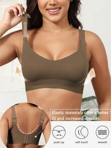 4-Piece Plus Size Bra, Seamless Breathable Wireless Sports Bra For Women - Full Coverage Design, Anti-Slip Material, With Lifting And Support Functions, Comfortable To Wear, Ribbed Details, Made Of Nylon And Elastic Fiber Blend, Hand Wash. Elegant Solid Color Design.Plus Size Lingerie - 彩色 - 查看 4