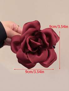 1个女士缎面玫瑰花发夹，适合日常佩戴和派对场合，夏季发饰，沙滩爪夹，花朵发夹，度假发饰，时尚发爪，假日旅行 - 紅色 - 查看 3