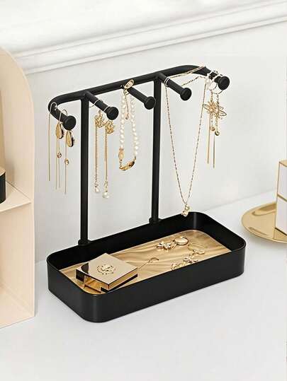 Jewelry Display Stand, Earrings, Necklaces, Rings, Bracelets Jewelry Storage Rack, Desktop Dressing Table Wooden Base Hanging Bracket, Necklace Display Stand, Jewelry Hook, Suitable For Necklaces, Bracelets, Earrings, Rings, Keys, Watch Rack (White, Black, Pink)