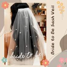 Zkp Bride To Be Sash Veil Bride Veil Bachelorette Party Accories Headband Bridal Shower Bach Party Decorations White Headpiece Bridal Shower Gift Engagement Plies Wedding Bridesmaid Favors - như hình - Xem 2
