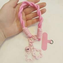 1条粉色星星铃铛挂绳，涤纶编织手机挂绳，手机壳挂饰，钥匙扣吊坠 - 粉色 - 查看 1