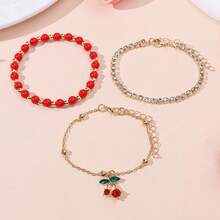 3 piezas Pulsera con colgante de cereza con cuentas de moda y capas, adecuada para mujeres - cereza - Ver 8