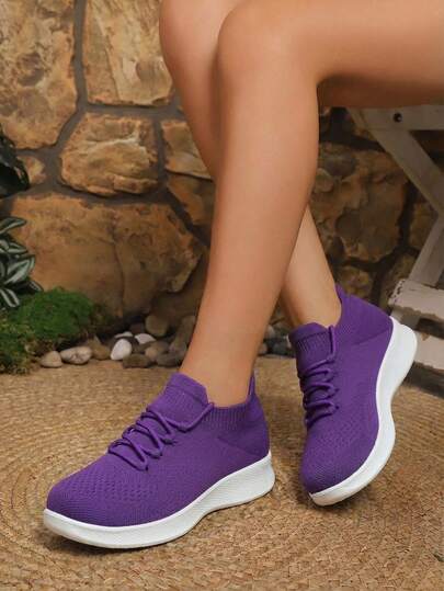 Zapatillas casuales de punto negro y gris con estilo retro para mujer, zapatos tipo calcetín sin cordones