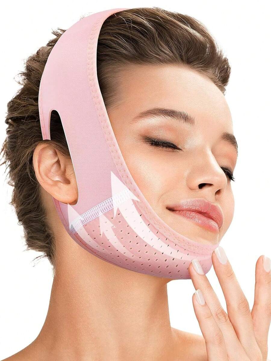 Elastic Face Slimming Bandage V Line Face Shaper Women Chin Cheek Lift Up Belt Facial Massager Strap Face Beauty Skin Care Tools - Pink - View 1