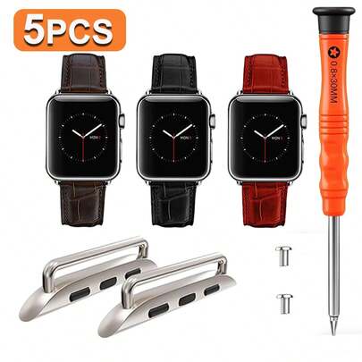 5-Piece Set Including 2PCS Watch Band Connectors For Apple Watch Strap Adapter, Replacement Link Attachment For I-Watch Ultra 49 Series 11 10 (46 42) 9 8 7 (45 41) 6 5 4 SE (44 40) 3 2 1 (42 38mm) Straps ,For I-Watch Accessories ,1pc Repair Tools& 2pcs Spare Screws