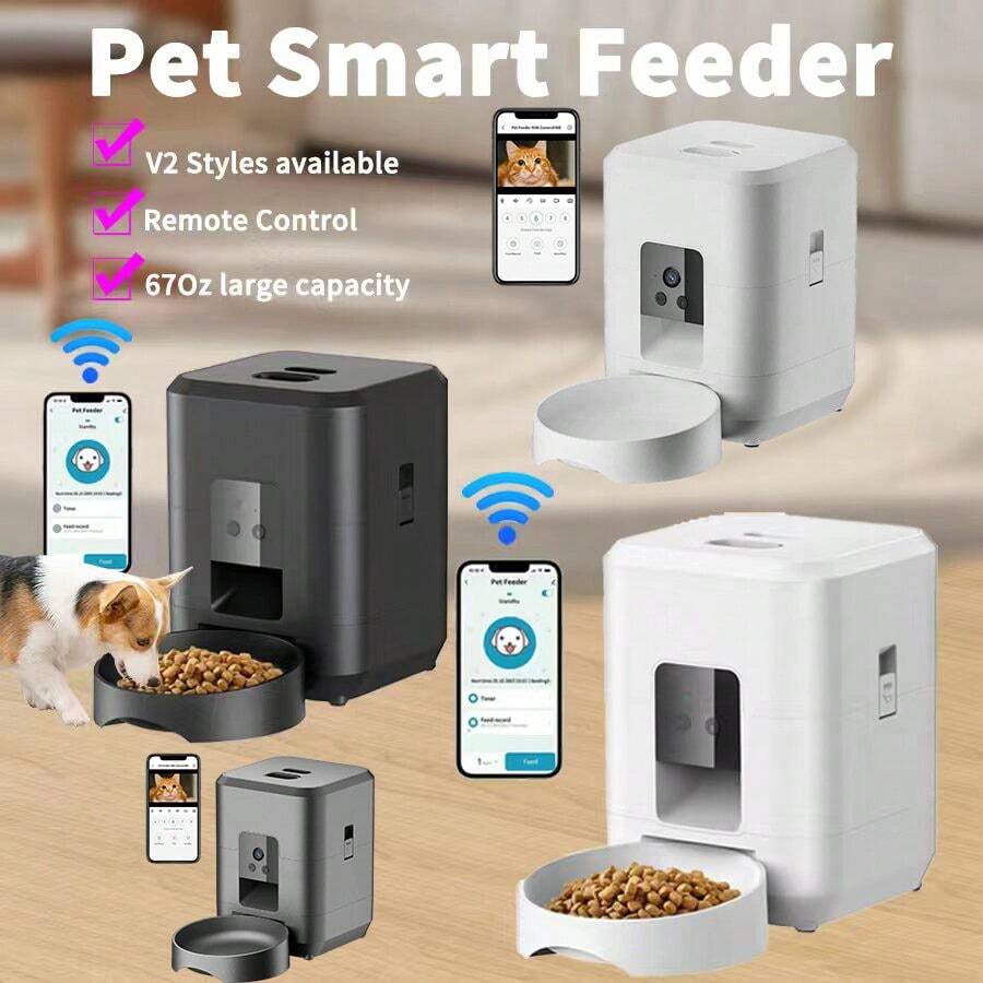 自动喂猫器，定时喂食器，每日喂食1-4次，适用于猫和小型犬，2升容量，适用于干粮，可编程定量喂食，双电源供电，易于清洁，黑色