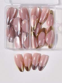 48片（2种款式）手工制作长杏仁形3D美甲贴纸，可打造法式猫眼美甲，银色法式和金色法式尖头美甲贴纸，中号，完美适配亚克力指甲，包含1支凝胶和1把指甲锉，适合女性日常工作、节日和派对场合。 - 彩色 - 查看 4