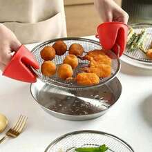 1 件不锈钢煎炸油滤网托盘，网状过滤篮，适用于煎炸、烧烤和烹饪食物 - 銀色 - 查看 7