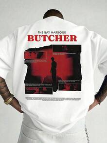 男士时尚印花宽松短袖T恤一件装 | 精致设计 | 夏季必备 | 易于搭配，展现复古海报风格 - 白色 - 查看 1