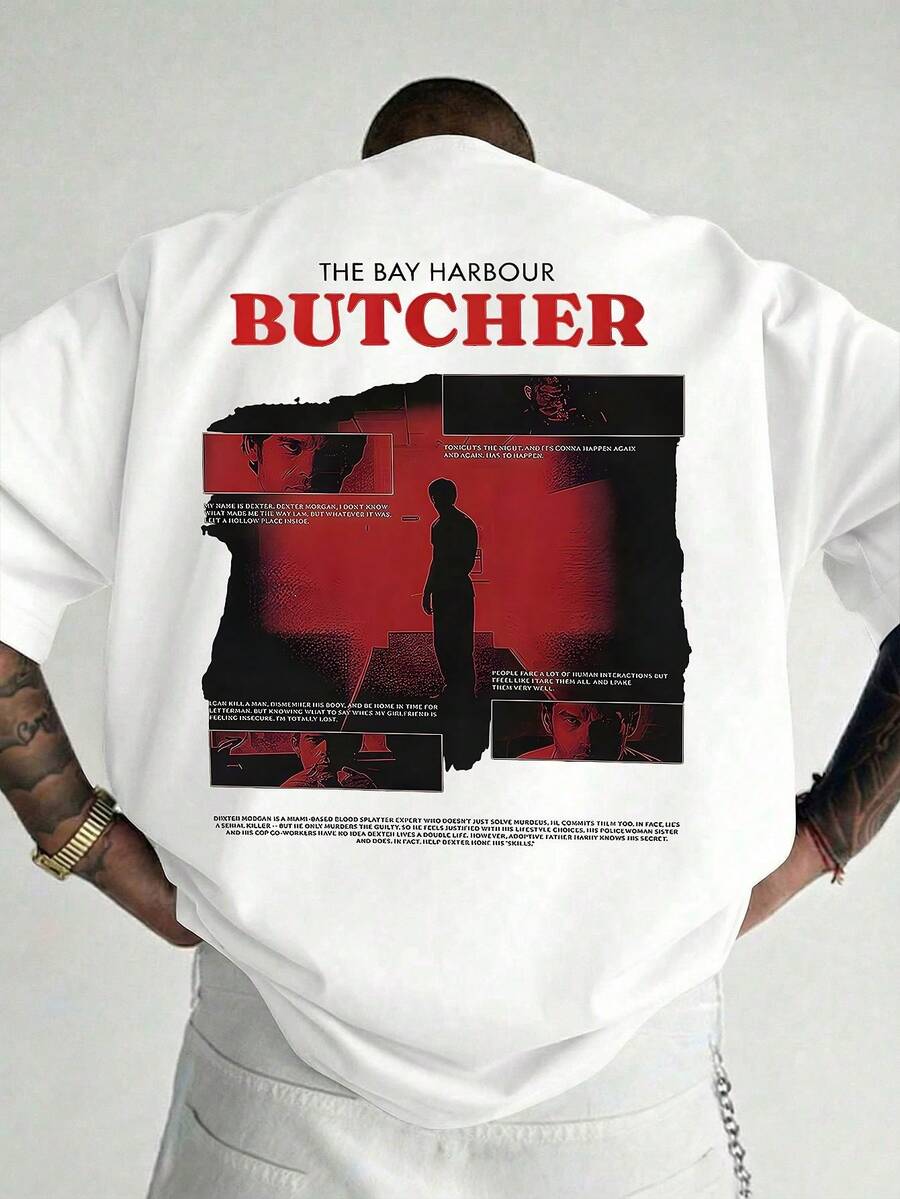 1 pieza Camiseta de manga corta suelta con estampado de moda para hombres | Diseño exquisito | Esencial de verano | Fácil de combinar, que muestra un estilo de cartel vintage - Blanco - Ver 1