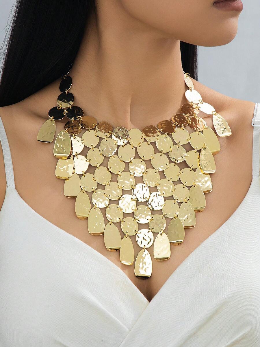 1 chiếc vòng cổ kiểu dáng Trung Đông thời trang dành cho nữ, đính kim sa, họa tiết hình học và da báo, thanh lịch cho các bữa tiệc. - vòng cổ đính kim sa - Xem 1