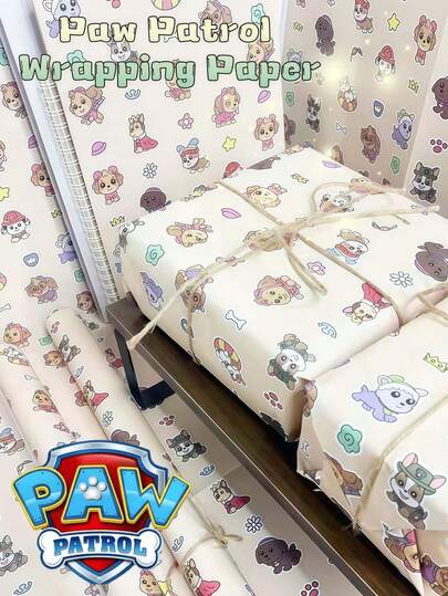  3pcs/Set Paw Patrol Rubble, Chase, Rocky, Zuma, Skye, Everest, Tracker, Tuck, Ella, Rex, WildCat, Liberty Cute Cartoon Character Printed Wrapping Paper Rolls, Size 70 X 50cm, Suitable For Graduation, Back To School, New Year And Birthday Party Decoration - Beige Color With Adorable Puppy Design, Practical Large Size Gift Wrapping Paper, Can Also Be Used As Book Cover
