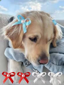 2/6/10pcs Pet Bow Hair Clips, Cute Cat Pearl Bow Headpieces, Dog Birthday Accessories - Black - View 16