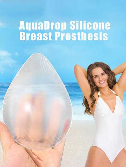 ANGDIE 1 par de prótesis de mama de silicona con forma de lágrima, implantes de mama de silicona artificial, almohadillas para el pecho, universales para mujeres post-mastectomía, estilo transparente