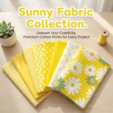 8 piezas de tela de algodón con estampado de girasoles amarillos brillantes, lunares y rayas, surtido de 20*25cm/40*50cm de la serie amarilla para patchwork, manualidades de verano DIY, decoración y costura, lavable a máquina - B - Ver 11