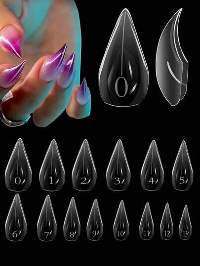 140 piezas Puntas de uñas cortas de garra de gato, formas duales curvas naturales de uñas de stiletto para extensión de uñas acrílicas escultóricas 3D de águila y halcón, moldes reutilizables de cobertura completa, 14 tamaños