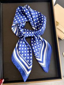 1条女士优雅复古波点印花轻薄缎面方巾，波西米亚复古休闲领巾、披肩，轻薄舒适，适合春夏日常穿着和外出。 - 藏青色FG280-1 - 查看 1