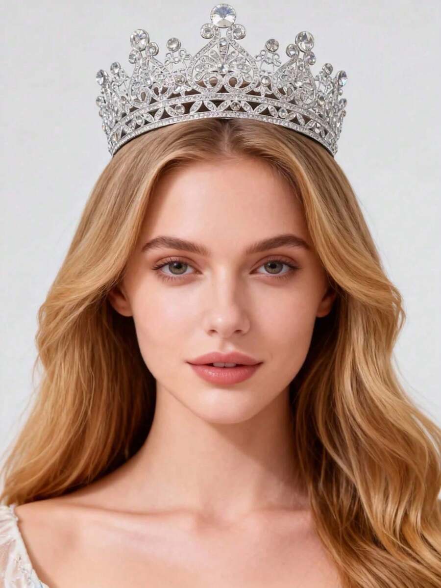 1pc Elegant Queen Crystal Crown, Bridal Wedding Hair Accessory, Women's Party/Event/Ball Tiara, Valentine's Day Gift,Summer,Beach - Multicolor - View 1