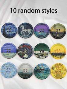 10 Decorative Buttons, Rustic Oil Painting Style Buttons, Mixed Styles, Round Oil Painting Buttons, Versatile Buttons For Coats, Suits, And Outerwear For Men And Women, Used For Decorative Hand-Sewing Accessories - Random Styles - View 7