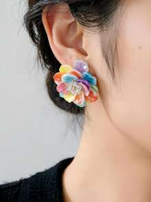 1 Pair Colorful Dopamine Vintage French Pastoral Macaron Flower Earrings (Random Color Combination) - Multicolor - View 4
