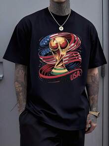 Men'S Soccer Ball & 2026 FIFAs WORLD CUP Graphic T-Shirt - Lightweight Breathable Fabric, Regular Fit Crew Neck Short Sleeve Casual Sportswear For, Training, Soccer Shirt, Athletic Apparel, Sporty Design, Comfortable Fit, Athletic WearRelaxed T-Shirt,Men Pure Cotton Soccer Players Soccer USA Team Graphic Sports Soccer Round Neck Short Sleeved Casual T-Shirt - 黑色7 - 查看 1