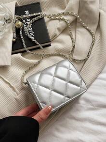 Dedoo Popular Spring/Summer Premium Quality Mini Lipstick Bag, Chain Shoulder Strap, Shoulder Or Underarm Dual Use - Silver - View 9
