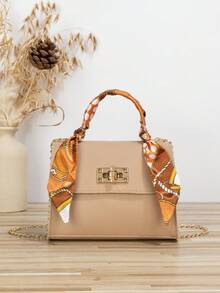 Túi xách nữ dáng vuông nhỏ, họa tiết kẻ caro jacquard, phong cách đường phố thường ngày, có thể trang trí thêm khăn quàng cổ. - Màu be - Xem 5