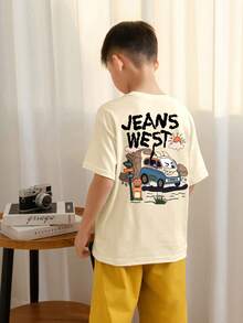 Tween Boys Casual Printed Crew Neck Short Sleeve T-Shirt, Summer Top - Apricot - View 2