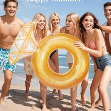Pool Floats, Inflatable Ring Pool Float, Large Engagement Ring Floatie For Bachelorette Party, Swim Tube River Lake Wedding Bride Stagette Decor Fun Raft For Adults, Gold/White/Pink - 1 gói - Xem 3