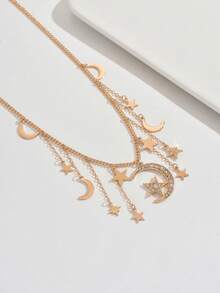 1pc Middle Eastern Style Creative Minimalist Star & Moon Combination Crescent Tassel Pendant Necklace, Versatile Daily Wear For Women, Suitable For Festive Dresses, Great Gift For Family/Friends - Yellow Gold - View 4