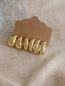 Bộ 6-18 chiếc/Bộ khuyên tai hình giọt nước bện sọc chữ C cỡ lớn, Phụ kiện Hip Hop phóng đại, Khuyên tai hàng ngày cho nữ (Không có bao bì thẻ) - Bộ bông tai hình chữ C cực lớn - Xem 12