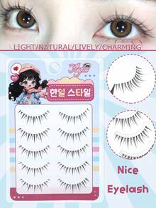 5 Pairs Slouchy Girl Essential Pointed Tail Natural Curly Thick Long Soft Criss-Cross Ultra-Fine Non-Irritating Charming Cartoon-Like Full Strip False Eyelashes, Realistic Daily Wear, Reusable - View 4