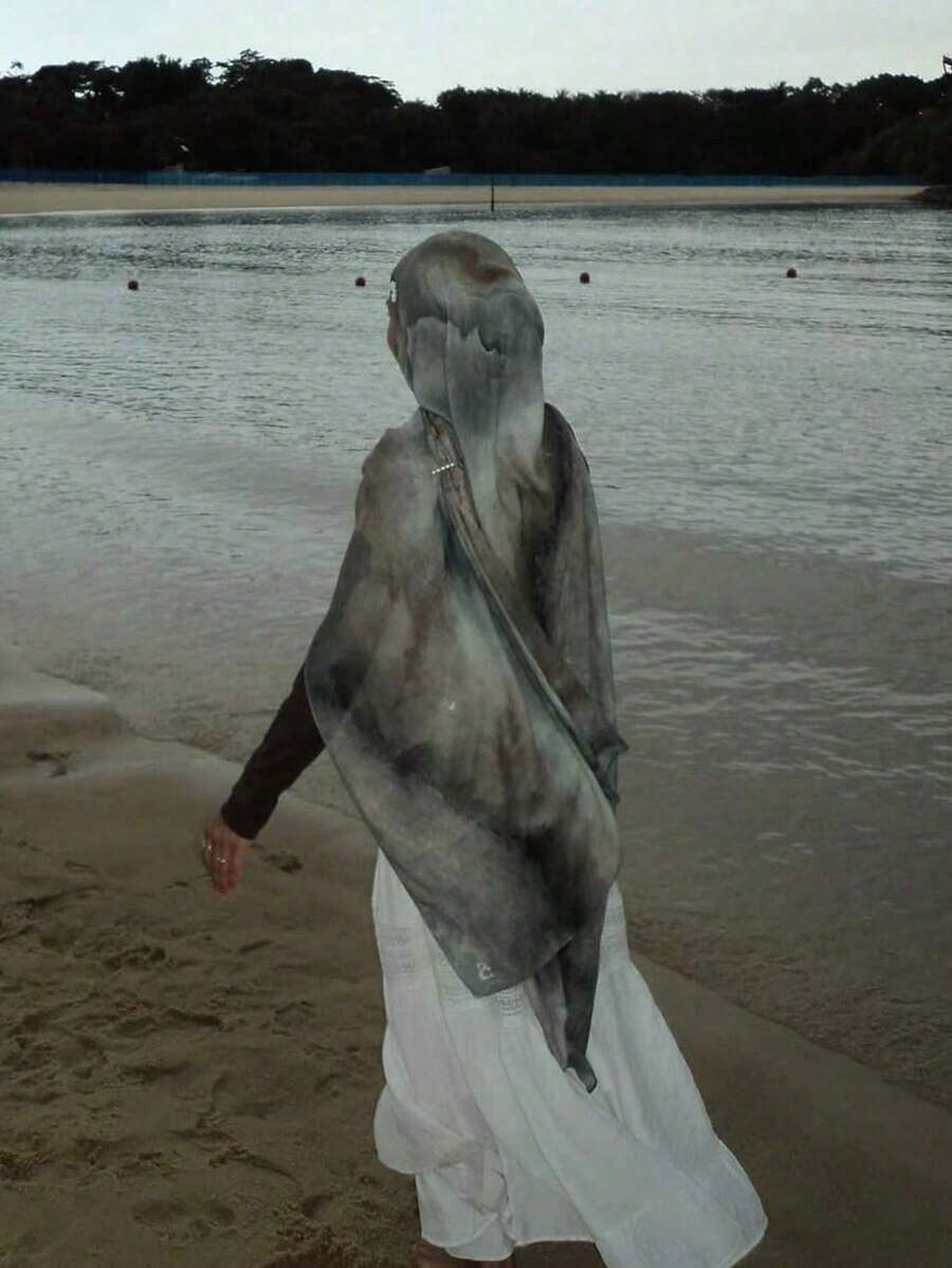 1pc Women Hijab Bohemian Style Watercolor Print Headscarf,-Scarf, Elegant Multi-Purpose Shawl Everyday Use Headband Abaya Dress CN0J - 灰色 - 查看 1