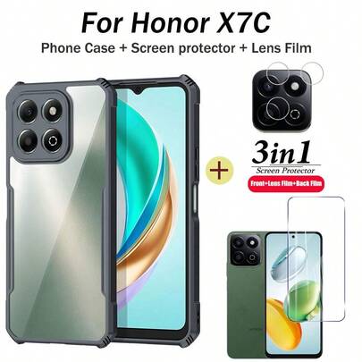 For Honor X7C Phone Case Heavy Duty Clear Acrylic Shockproof For Honor X7C Tempered Glass Screen Protector Film + Lens Film