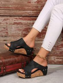 Popular Summer Outerwear, Daily Wear, Vacation Style, Street Fashion Heightening, Comfortable Slip-On, Versatile Casual Thick-Soled Women's Slippers - 黑色 - 查看 2