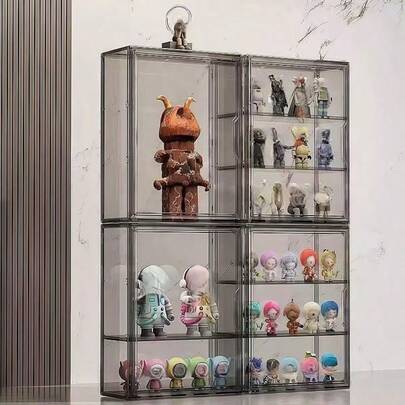 1pc Transparent Acrylic Gift Box And Clothing Display Case/Cabinet, 3-Tier Showcase Rack Storage Box, Packaging Box With Magnetic Door, Suitable For Figurines And Toys (Gray)