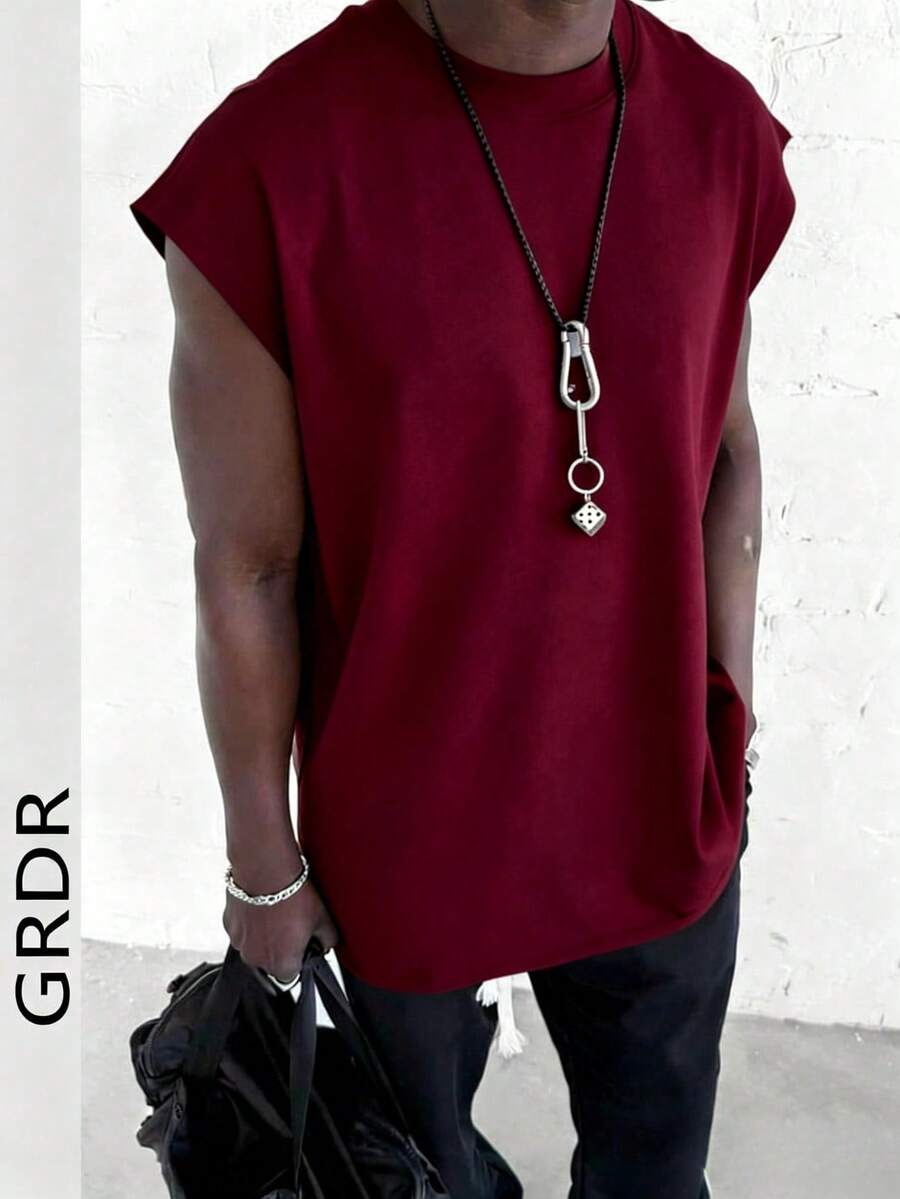GRDR Áo ba lỗ nam cổ điển màu trơn, thích hợp cho thể thao, tập thể dục và mặc hàng ngày vào mùa hè. - Màu Đỏ Sâu - Xem 1