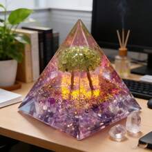 Stonehaven Tree Of Life Orgone Pyramid, Natural Energy Peridot Amethyst Orgonite Crystal Healing Pyramid, For Reduce Stress, Balance Chakra, Meditation Attract Luck, Accumulate Wealth Health (6cm) - Multicolor - View 6