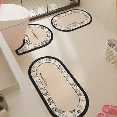 1pc Black & Brown Floral Series Diatomite Bathroom Mat, Printed Carpet, Machine Washable Absorbent Carpet, Entryway Carpet, Bathroom Mat, Door Mat, Kitchen Mat, Patio Mat, Bathroom Rug, Doormat, Small Rug, Carpet, Mat, Home Decor, Area Rug, Outdoor Mat, Home Decor, Area Carpet, Bedroom Carpet, Washable Carpet