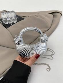 Túi xách mini nữ cao cấp màu vàng kim, dây đeo dệt sang trọng, ví cầm tay dự tiệc, phụ kiện thời trang độc đáo, ví đựng tiền xu nhỏ xinh dành cho phái nữ. - Bạc - Xem 6